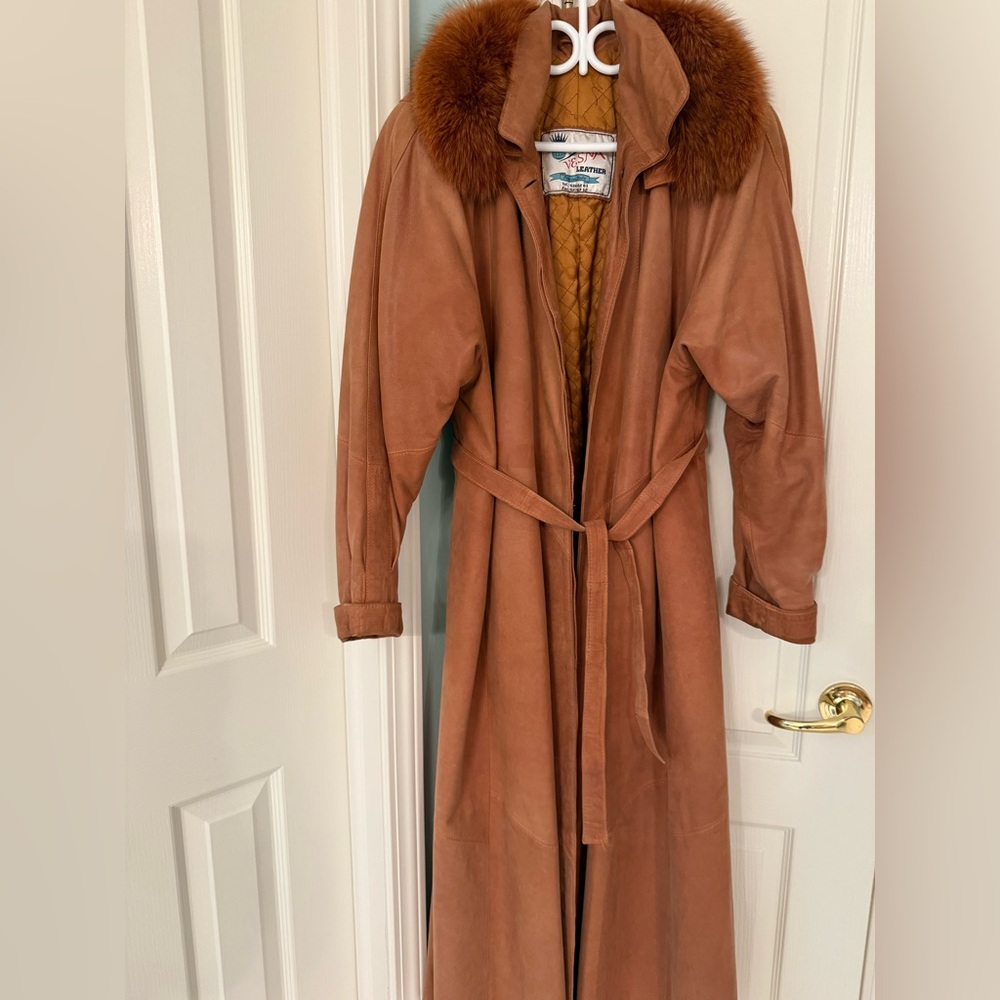 Women's Tan Suede Coat with Fur Collar